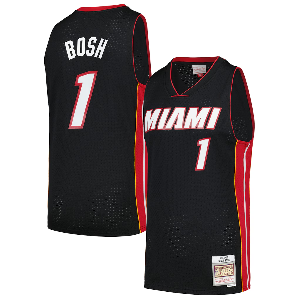 Kdoa M.Heat #1 Chris Bosh Mitchell & Ness Black 2012-13 Hardwood Classics Swingman Jerseys