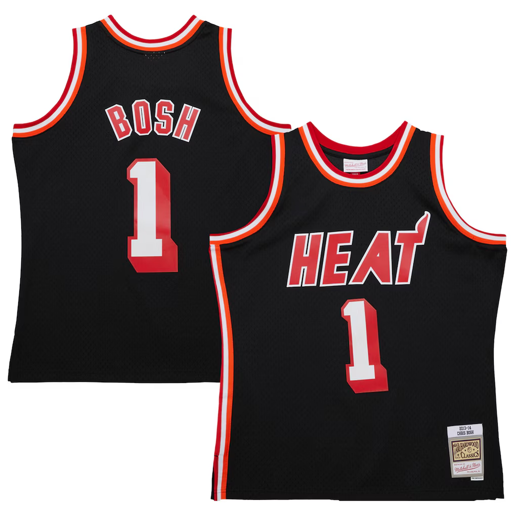 Kdoa M.Heat #1 Chris Bosh Mitchell & Ness Black 2013-14 Hardwood Classics Swingman Jerseys