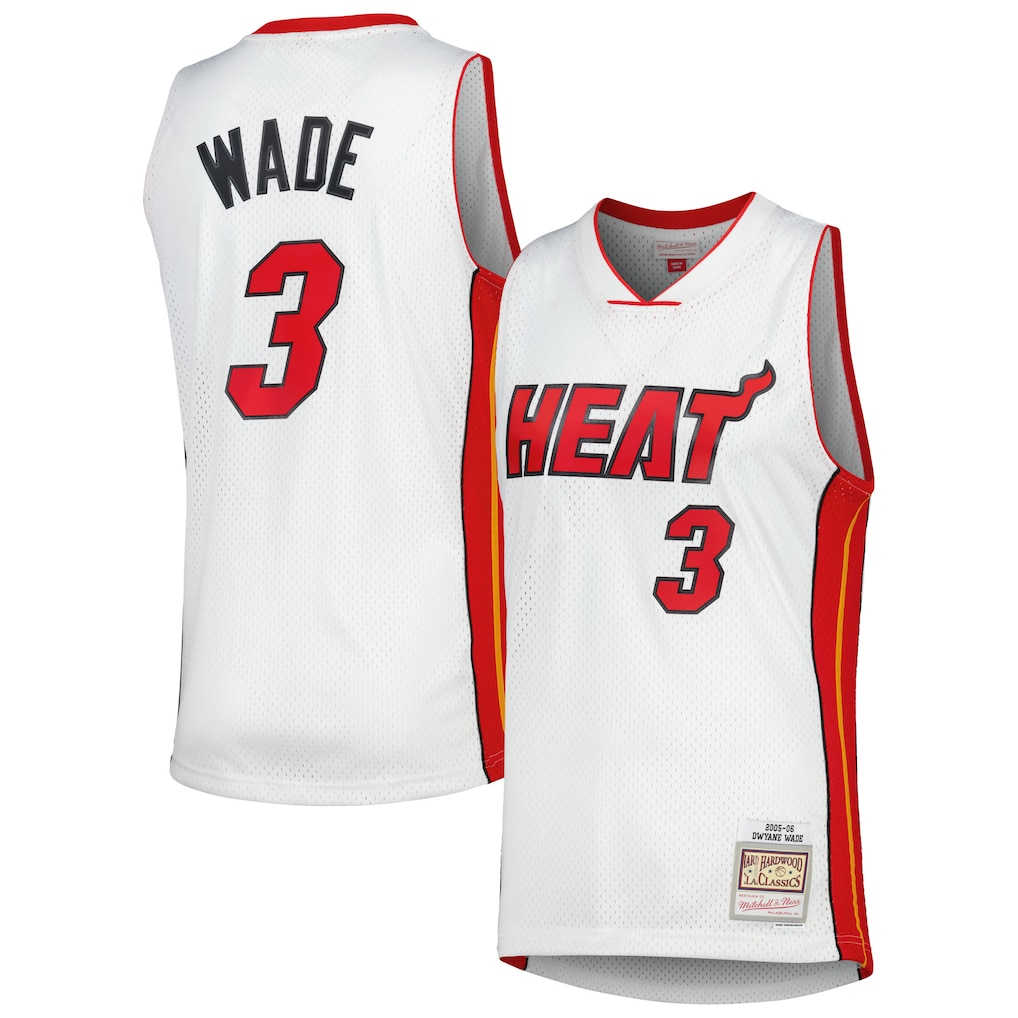 Kdoa M.Heat #3 Dwyane Wade Mitchell & Ness White 2005-06 Hardwood Classics Swingman Jerseys