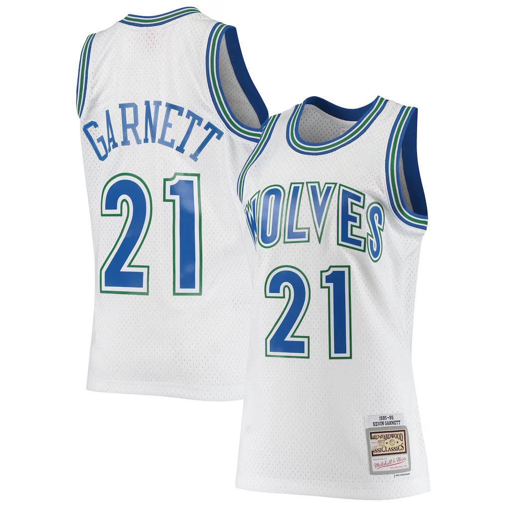 Kdoa M.Timberwolves #21 Kevin Garnett Mitchell & Ness White 1995-1996 Hardwood Classics Swingman Stitched Jerseys