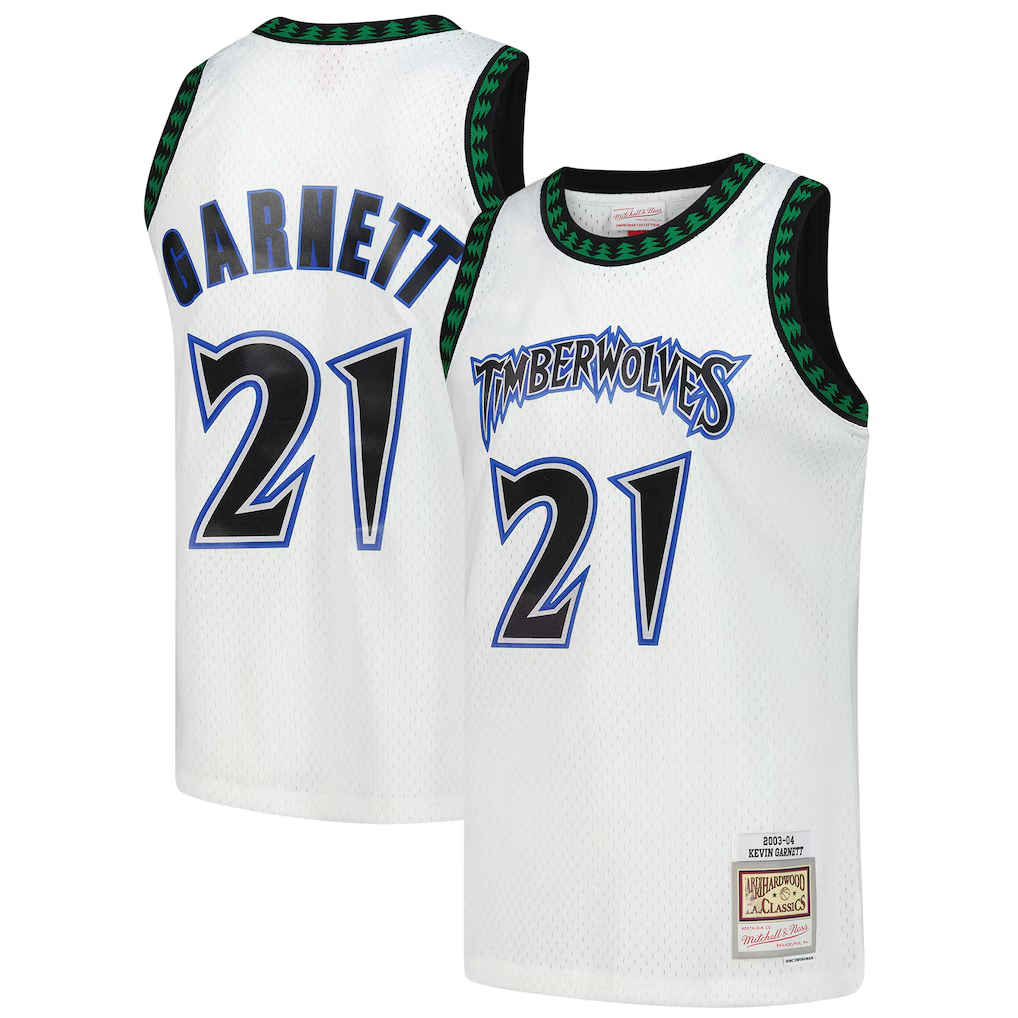 Kdoa M.Timberwolves #21 Kevin Garnett Mitchell & Ness White Hardwood Classics Swingman Stitched Jerseys