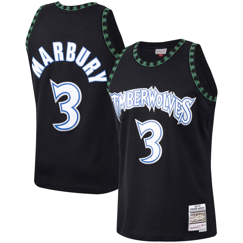 Kdoa M.Timberwolves #3 Stephon Marbury Mitchell & Ness Black 1997-1998 Hardwood Classics Swingman Stitched Jerseys