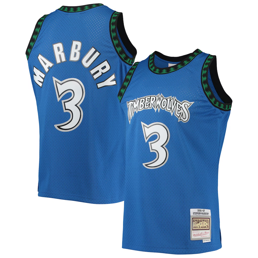 Kdoa M.Timberwolves #3 Stephon Marbury Mitchell & Ness Blue 1996-1997 Hardwood Classics Swingman Stitched Jerseys