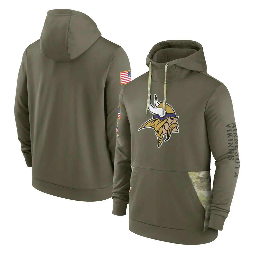 Kdoa MN.Vikings Olive Salute to Service Pullover Hoodies Blank Player Stitched Jerseys