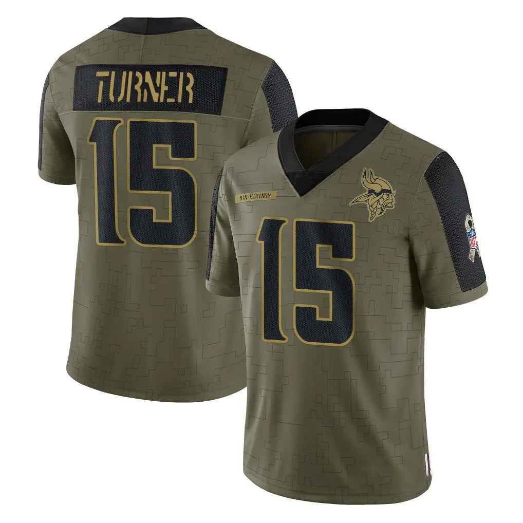 Kdoa MN.Vikings #15 Dallas Turner Player Olive Salute To Service Limited Game Stitched Jerseys