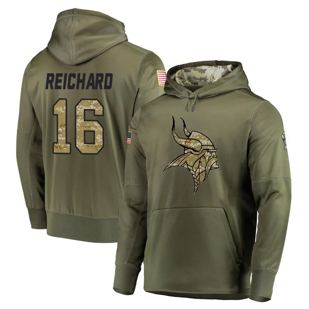 Kdoa MN.Vikings #16 Will Reichard Player Olive Salute to Service Pullover Hoodies Home Game Stitched Jerseys