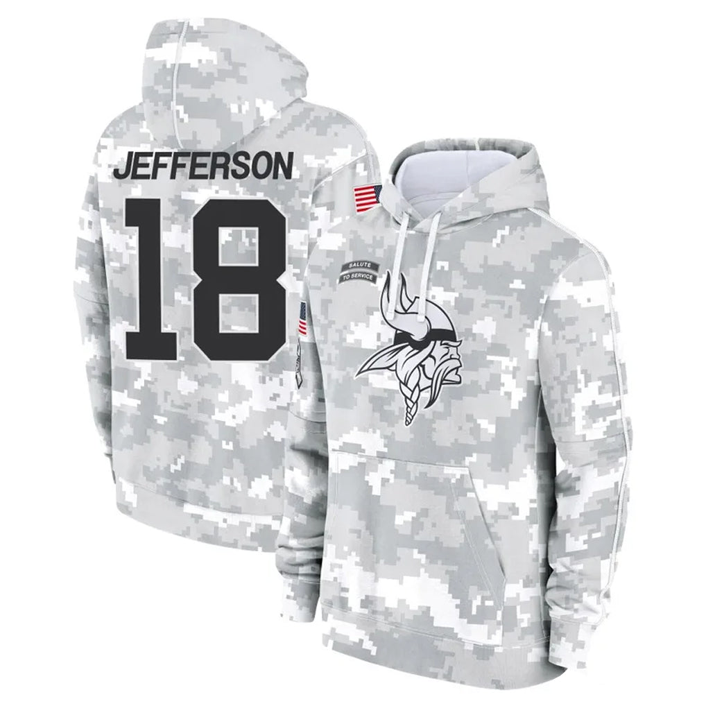 Kdoa MN.Vikings #18 Justin Jefferson Player Arctic Camo Salute to Service Pullover Hoodies Limited Game Stitched Jerseys
