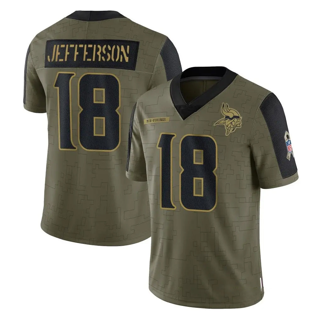 Kdoa MN.Vikings #18 Justin Jefferson Player Olive Salute To Service Limited Game Stitched Jerseys