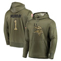 Kdoa MN.Vikings #1 Kyler Murray Player Olive Salute to Service Pullover Hoodies Home Game Stitched Jerseys