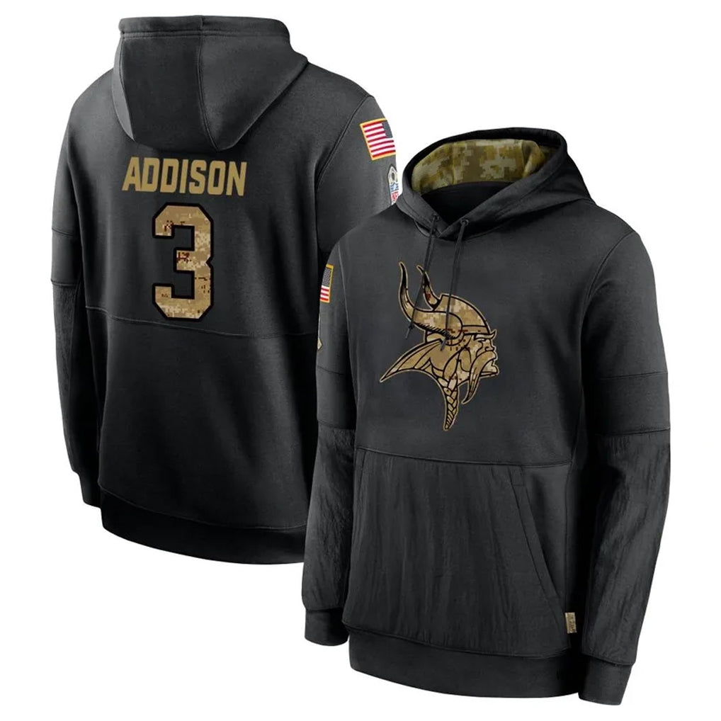 Kdoa MN.Vikings #3 Jordan Addison Player Black Salute to Service Hoodies Limited Game Stitched Jerseys