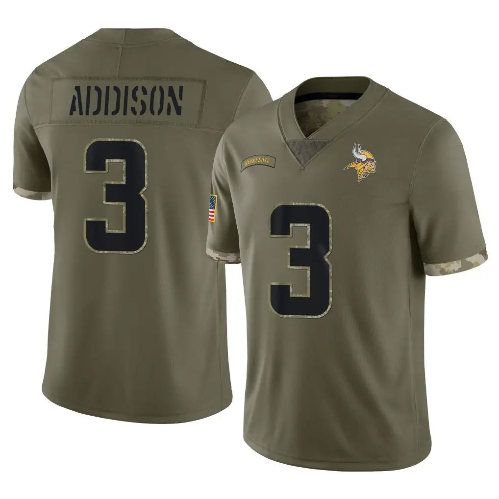 Kdoa MN.Vikings #3 Jordan Addison Player Olive Salute To Service Limited Stitched Jerseys