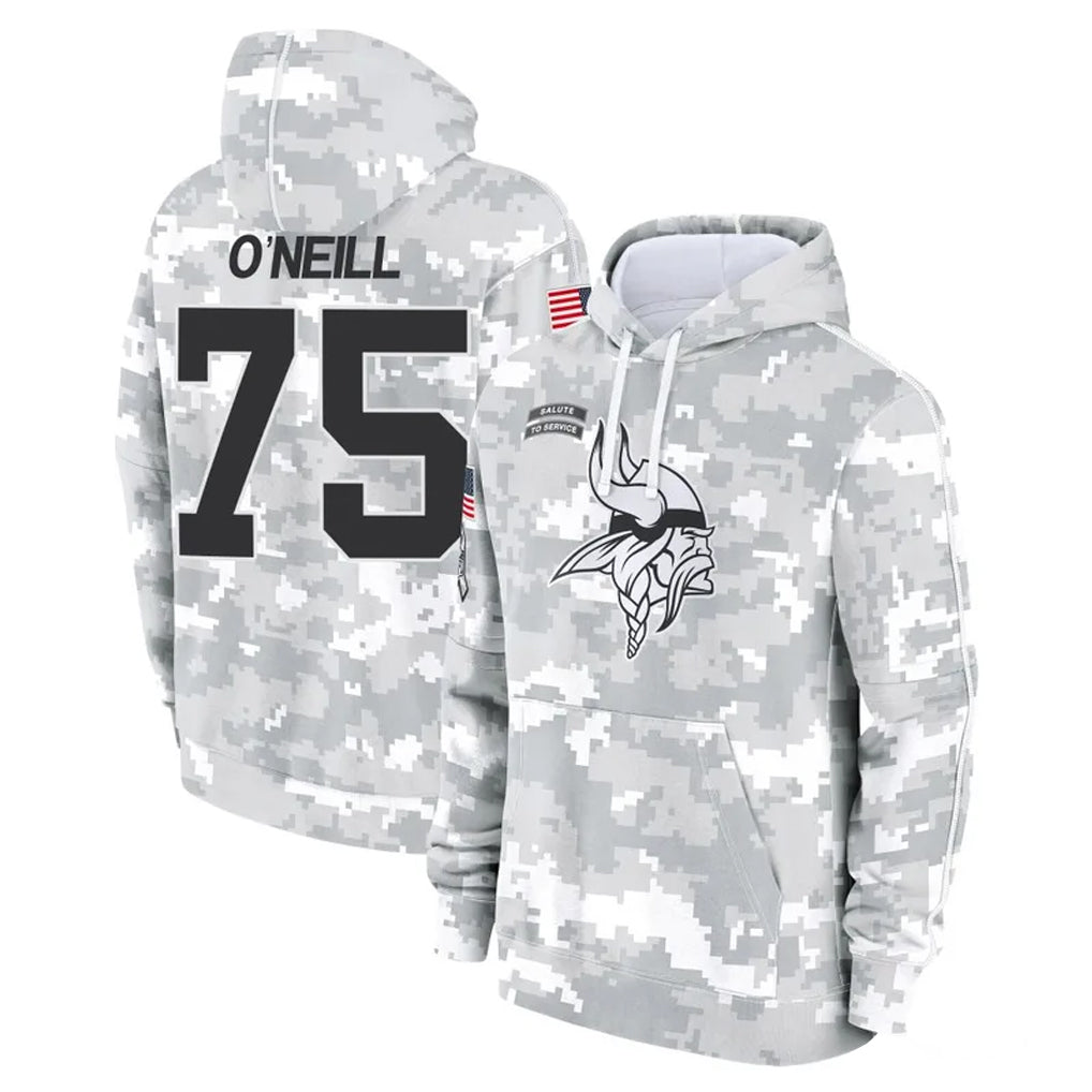 Kdoa MN.Vikings #75 Brian O'Neill Player Arctic Camo Salute to Service Pullover Hoodies Limited Game Stitched Jerseys