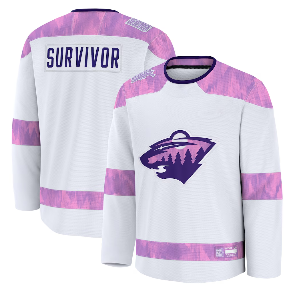 Kdoa M.Wild White Hockey Fights Cancer Survivor Practice Jerseys
