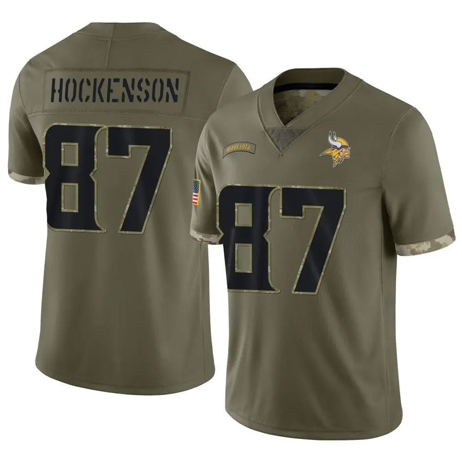 Kdoa MN.Vikings #87 T.J. Hockenson Player Salute To Service Limited Olive Stitched Jerseys