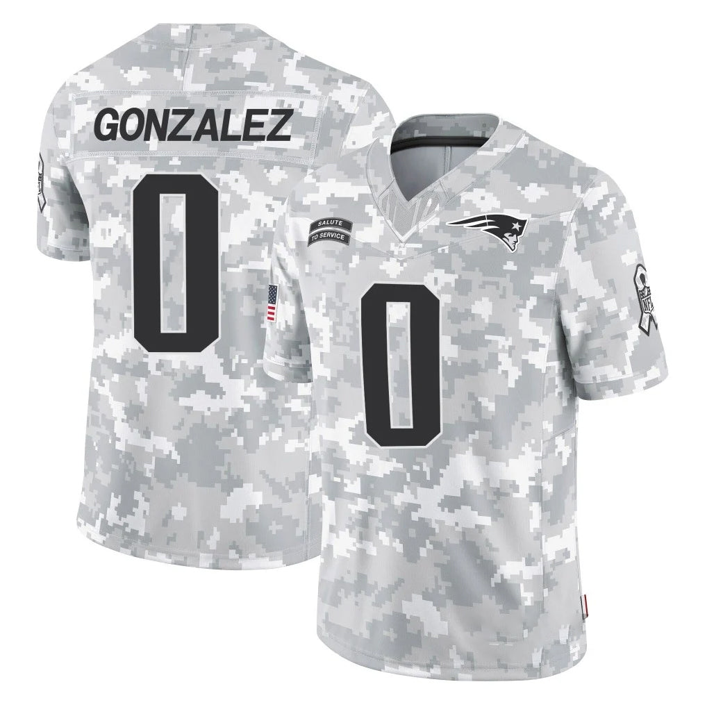 Kdoa NE.Patriots #0 Christian Gonzalez Player Arctic Camo Salute To Service Limited Game Stitched Jerseys