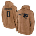 Kdoa NE.Patriots #0 Christian Gonzalez Player Brown Salute to Service Pullover Hoodies Limited Game Stitched Jerseys