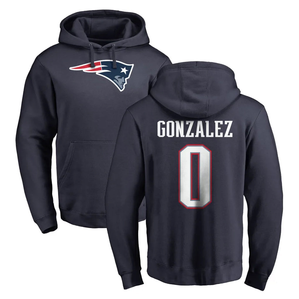 Kdoa NE.Patriots #0 Christian Gonzalez Player Navy LOGO Pullover Hoodies Home Game Stitched Jerseys