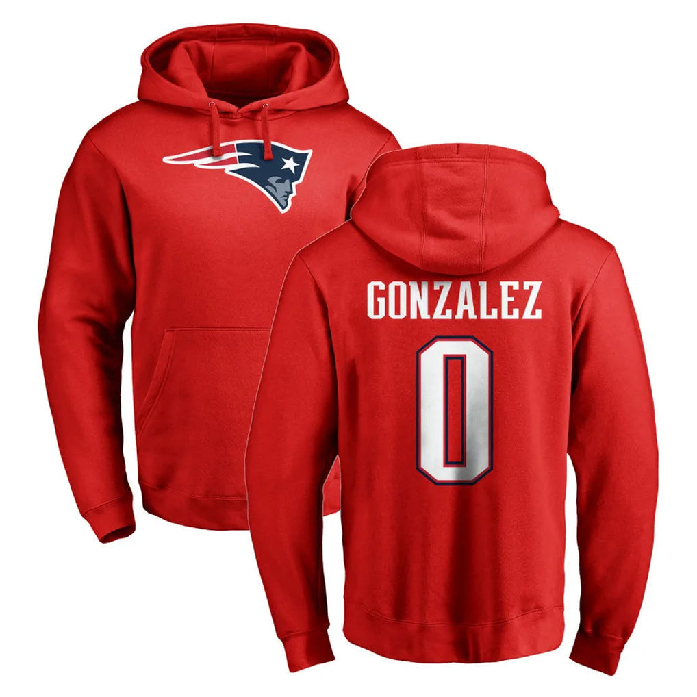 Kdoa NE.Patriots #0 Christian Gonzalez Player Red LOGO Pullover Hoodies Home Game Stitched Jerseys