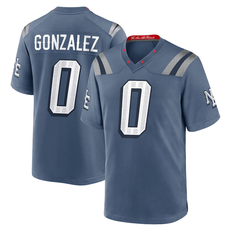 Kdoa NE.Patriots #0 Christian Gonzalez Player Storm Blue Rivalries Collection Game Stitched Jerseys