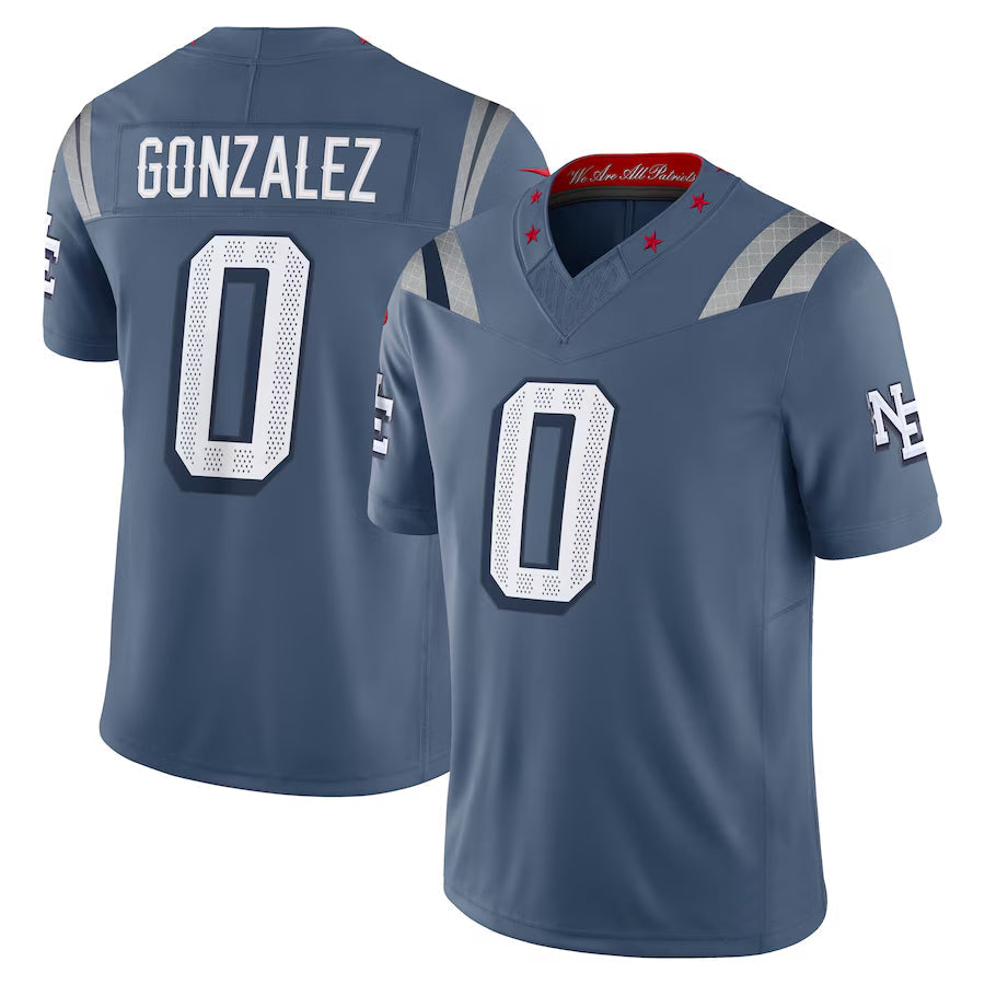 Kdoa NE.Patriots #0 Christian Gonzalez Player Storm Blue Rivalries Collection Limited Stitched Jerseys
