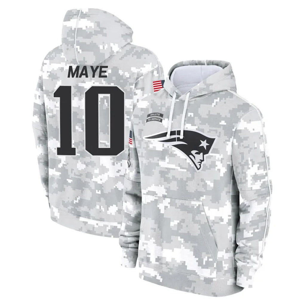 Kdoa NE.Patriots #10 Drake Maye Player Arctic Camo Salute to Service Pullover Hoodies Limited Game Stitched Jerseys