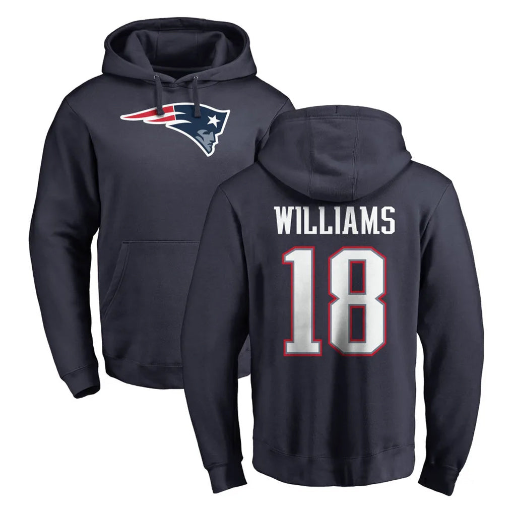 Kdoa NE.Patriots #18 Kyle Williams Player Navy LOGO Pullover Hoodies Home Game Stitched Jerseys