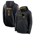 Kdoa NE.Patriots #1 A.J. Brown Player Black Salute to Service Hoodies Limited Game Stitched Jerseys