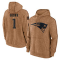 Kdoa NE.Patriots #1 A.J. Brown Player Brown Salute to Service Pullover Hoodies Limited Game Stitched Jerseys