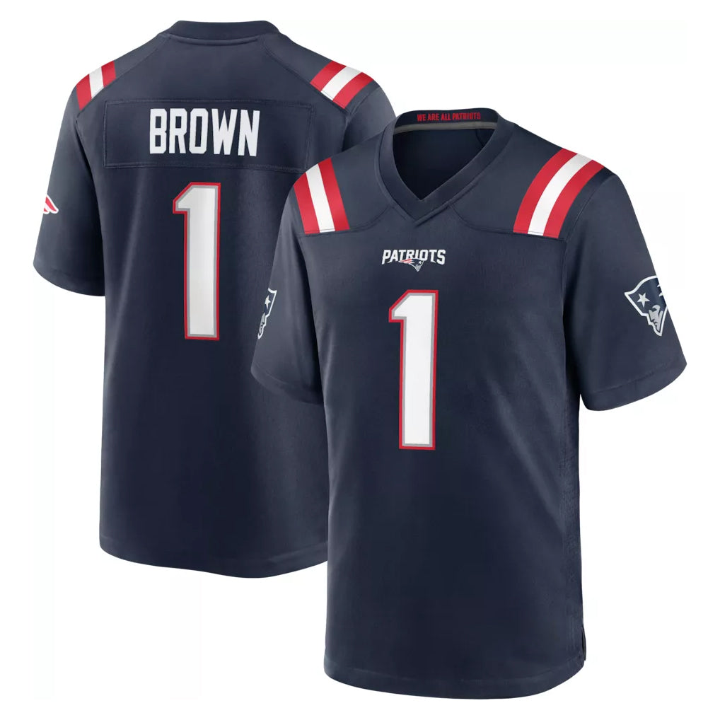 Kdoa NE.Patriots #1 A.J. Brown Player Navy Home Game Stitched Jerseys