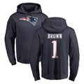 Kdoa NE.Patriots #1 A.J. Brown Player Navy LOGO Pullover Hoodies Home Game Stitched Jerseys