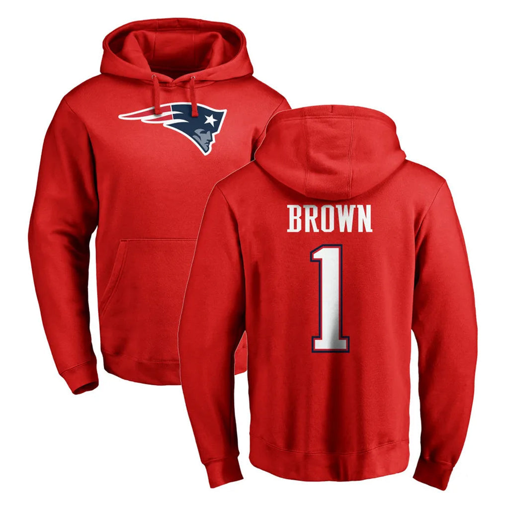 Kdoa NE.Patriots #1 A.J. Brown Player Red LOGO Pullover Hoodies Home Game Stitched Jerseys