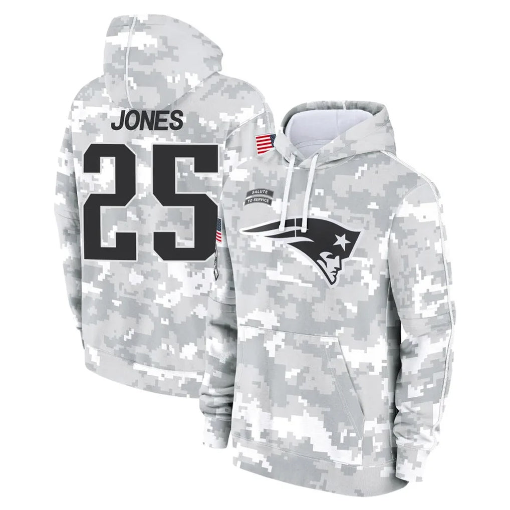 Kdoa NE.Patriots #25 Marcus Jones Player Arctic Camo Salute to Service Pullover Hoodies Limited Game Stitched Jerseys