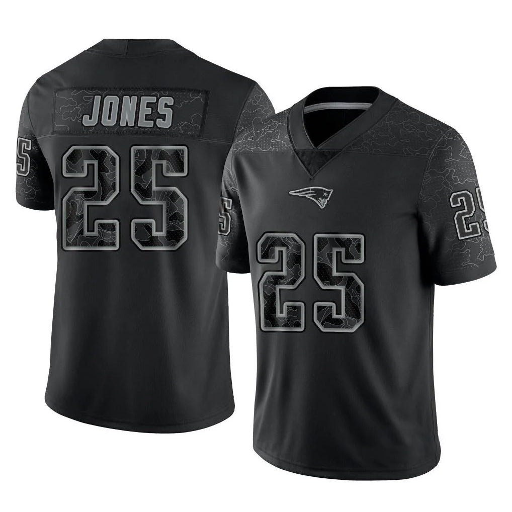 Kdoa NE.Patriots #25 Marcus Jones Player Black Reflective LImited Home Game Stitched Jerseys