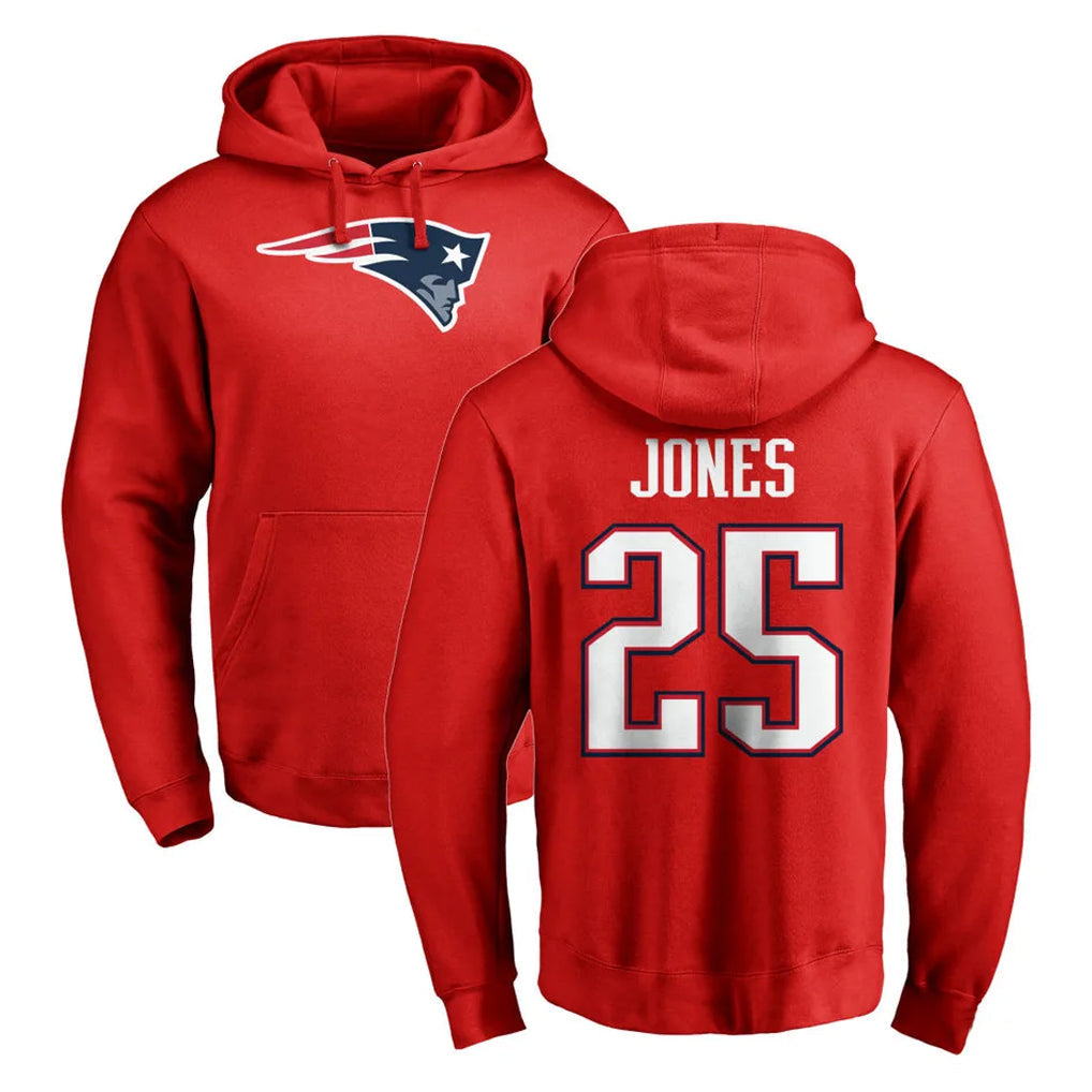 Kdoa NE.Patriots #25 Marcus Jones Player Red LOGO Pullover Hoodies Home Game Stitched Jerseys