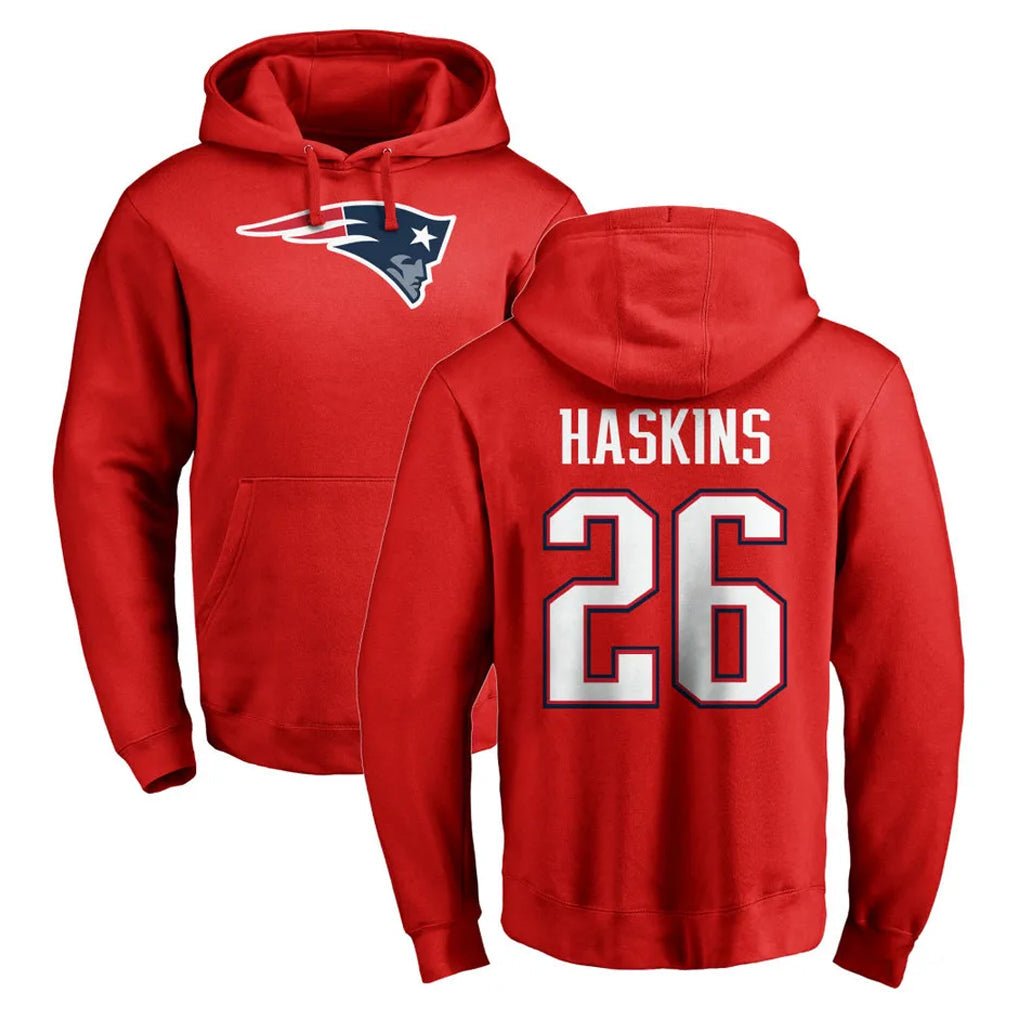 Kdoa NE.Patriots #26 Hassan Haskins Player Red LOGO Pullover Hoodies Home Game Stitched Jerseys