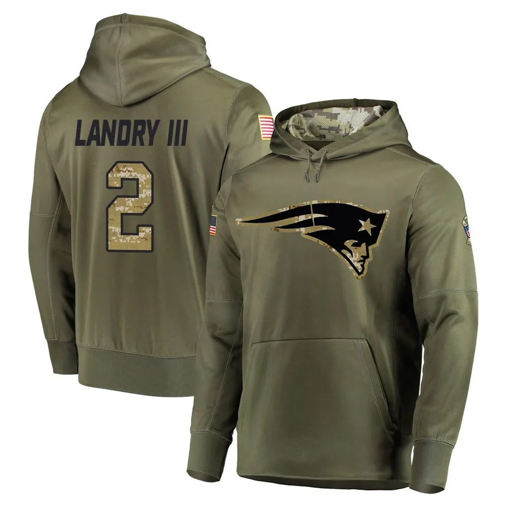 Kdoa NE.Patriots #2 Harold Landry III Player Olive Salute to Service Pullover Hoodies Home Game Stitched Jerseys