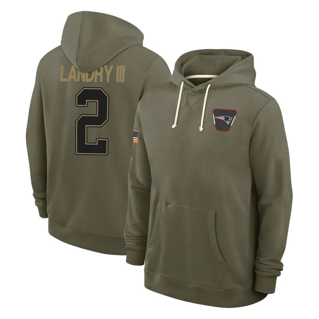 Kdoa NE.Patriots #2 Harold Landry III Player Olive Salute to Service Pullover Hoodies Limited Stitched Jerseys
