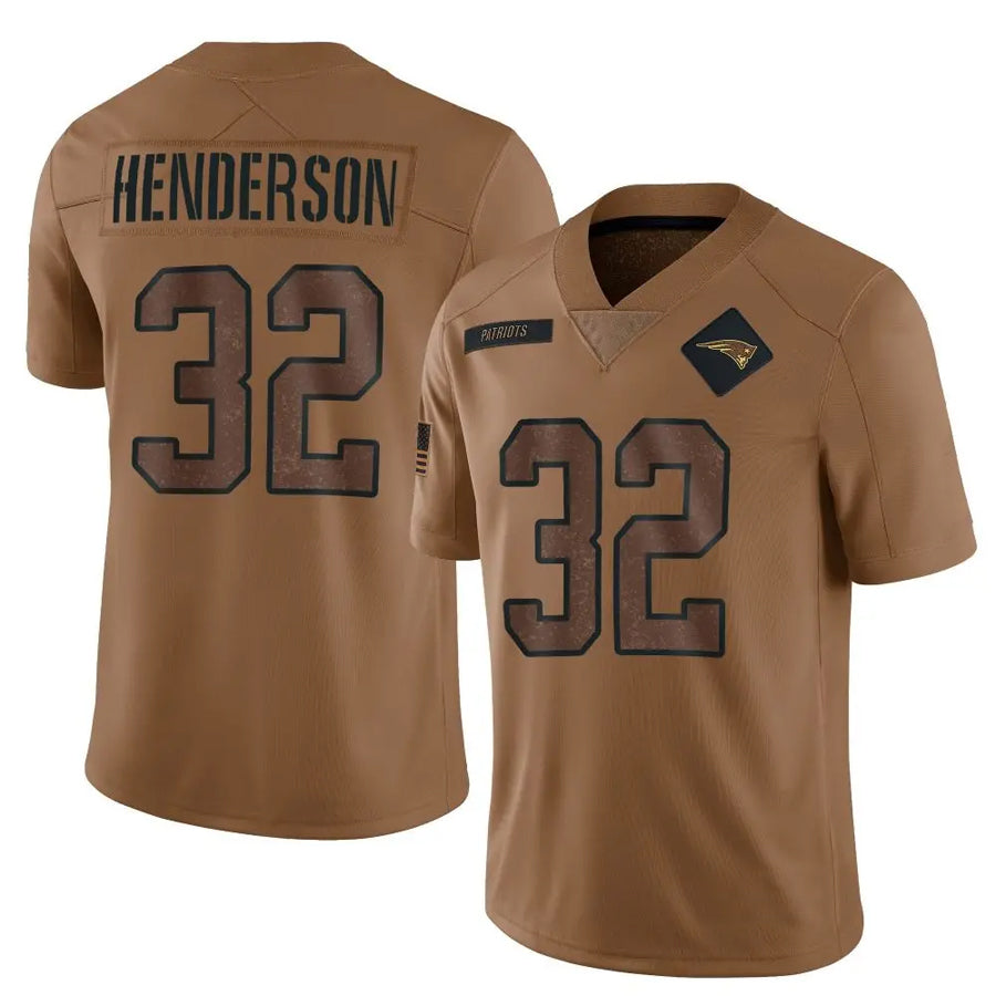 Kdoa NE.Patriots #32 TreVeyon Henderson Player Salute To Service Limited Brown Stitched Jerseys