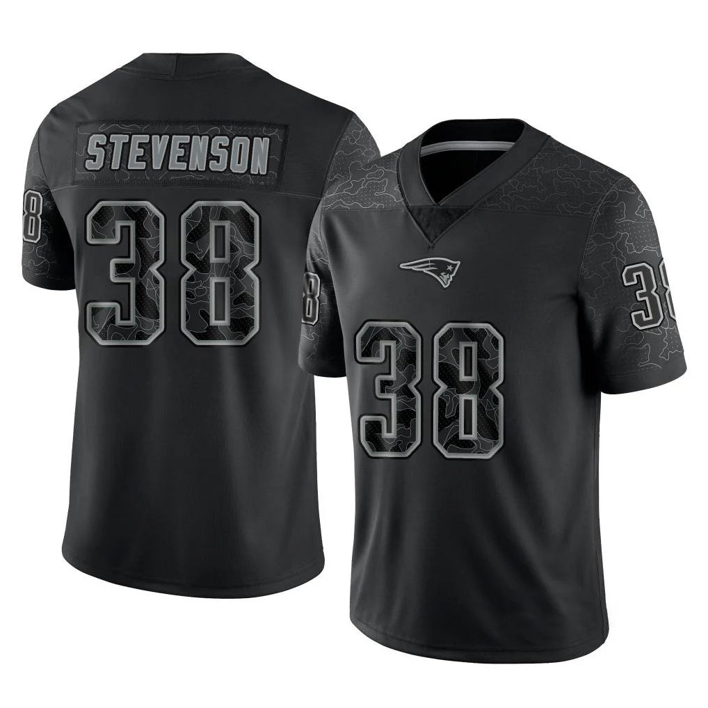 Kdoa NE.Patriots #38 Rhamondre Stevenson Player Black Reflective LImited Home Game Stitched Jerseys
