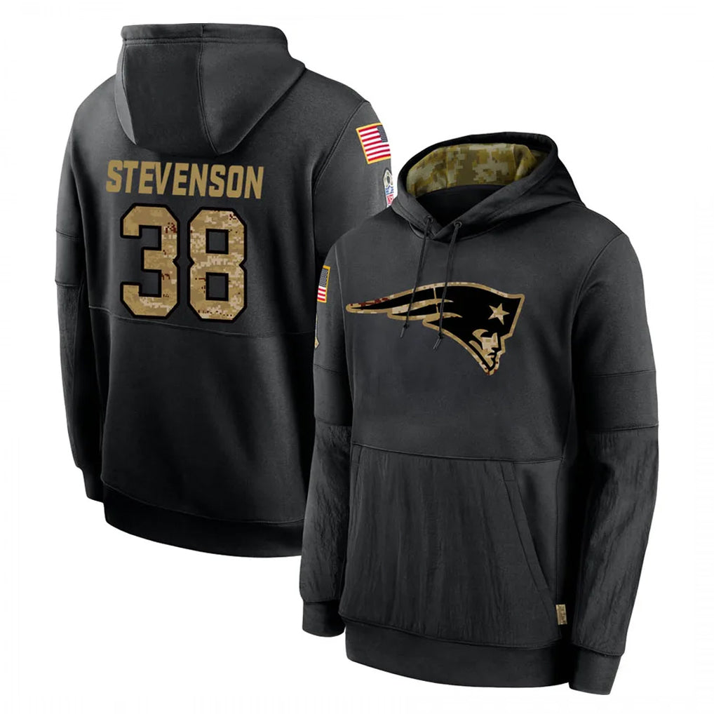 Kdoa NE.Patriots #38 Rhamondre Stevenson Player Black Salute to Service Hoodies Limited Game Stitched Jerseys