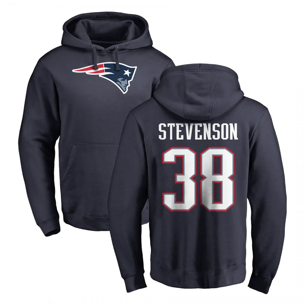 Kdoa NE.Patriots #38 Rhamondre Stevenson Player Navy LOGO Pullover Hoodies Home Game Stitched Jerseys