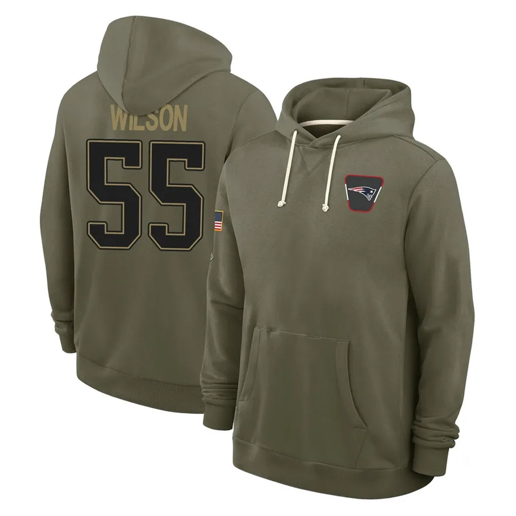 Kdoa NE.Patriots #55 Jared Wilson Player Olive Salute to Service Pullover Hoodies Limited Stitched Jerseys