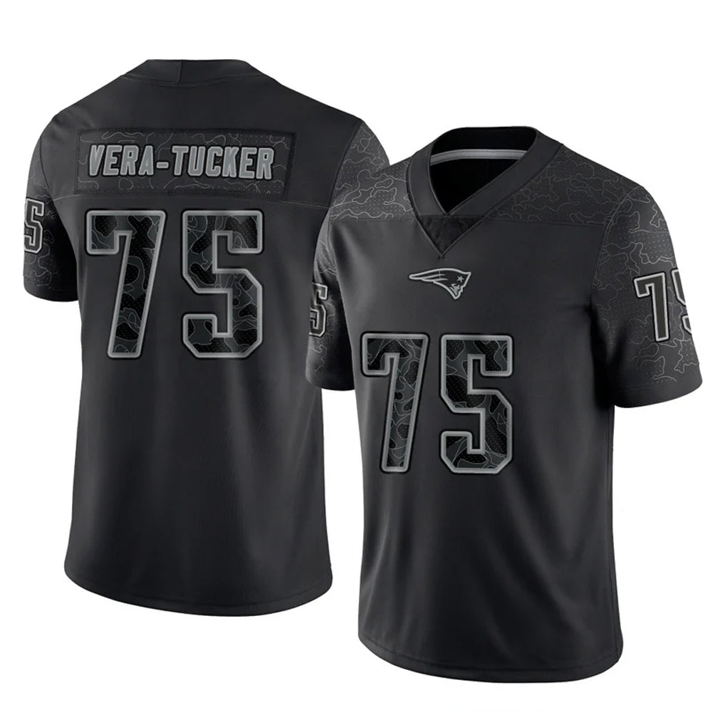 Kdoa NE.Patriots #75 Alijah Vera-Tucker Player Black Reflective LImited Home Game Stitched Jerseys