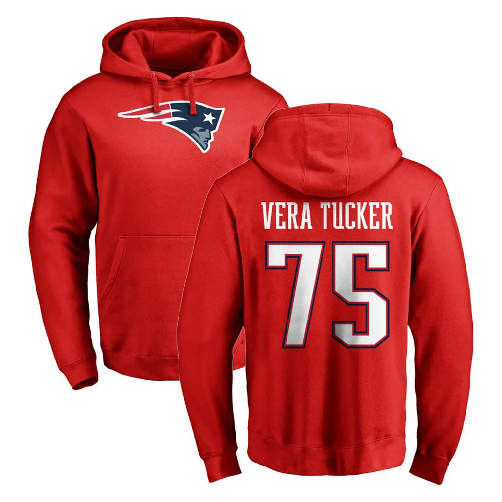 Kdoa NE.Patriots #75 Alijah Vera-Tucker Player Red LOGO Pullover Hoodies Home Game Stitched Jerseys