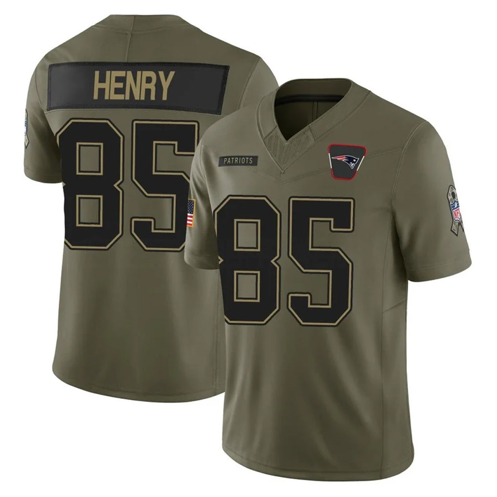 Kdoa NE.Patriots #85 Hunter Henry Player Olive 2025 Salute To Service Limited Stitched Jerseys