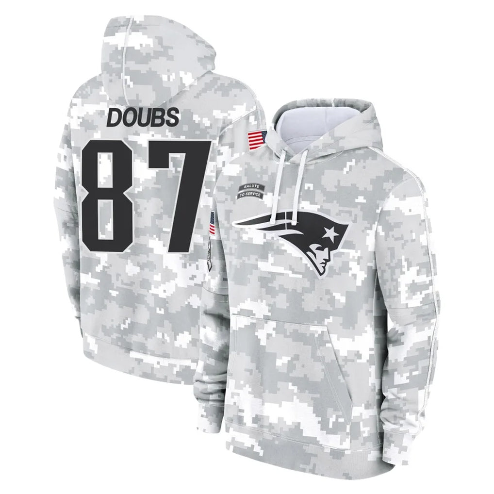 Kdoa NE.Patriots #87 Romeo Doubs Player Arctic Camo Salute to Service Pullover Hoodies Limited Game Stitched Jerseys