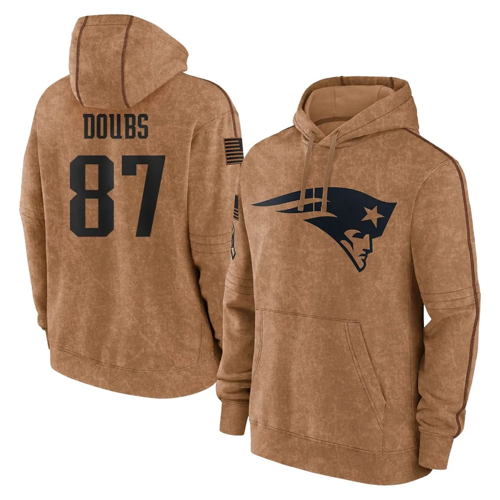 Kdoa NE.Patriots #87 Romeo Doubs Player Brown Salute to Service Pullover Hoodies Limited Game Stitched Jerseys