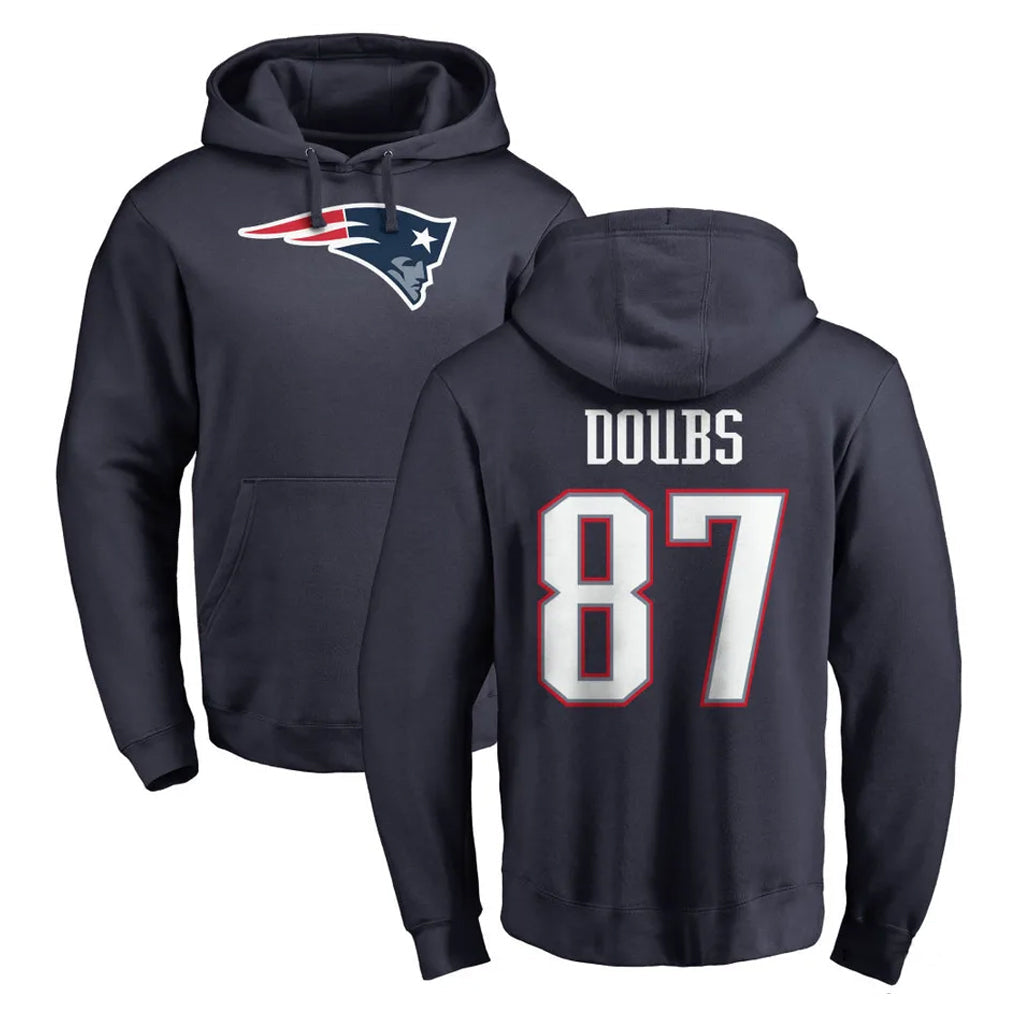 Kdoa NE.Patriots #87 Romeo Doubs Player Navy LOGO Pullover Hoodies Home Game Stitched Jerseys