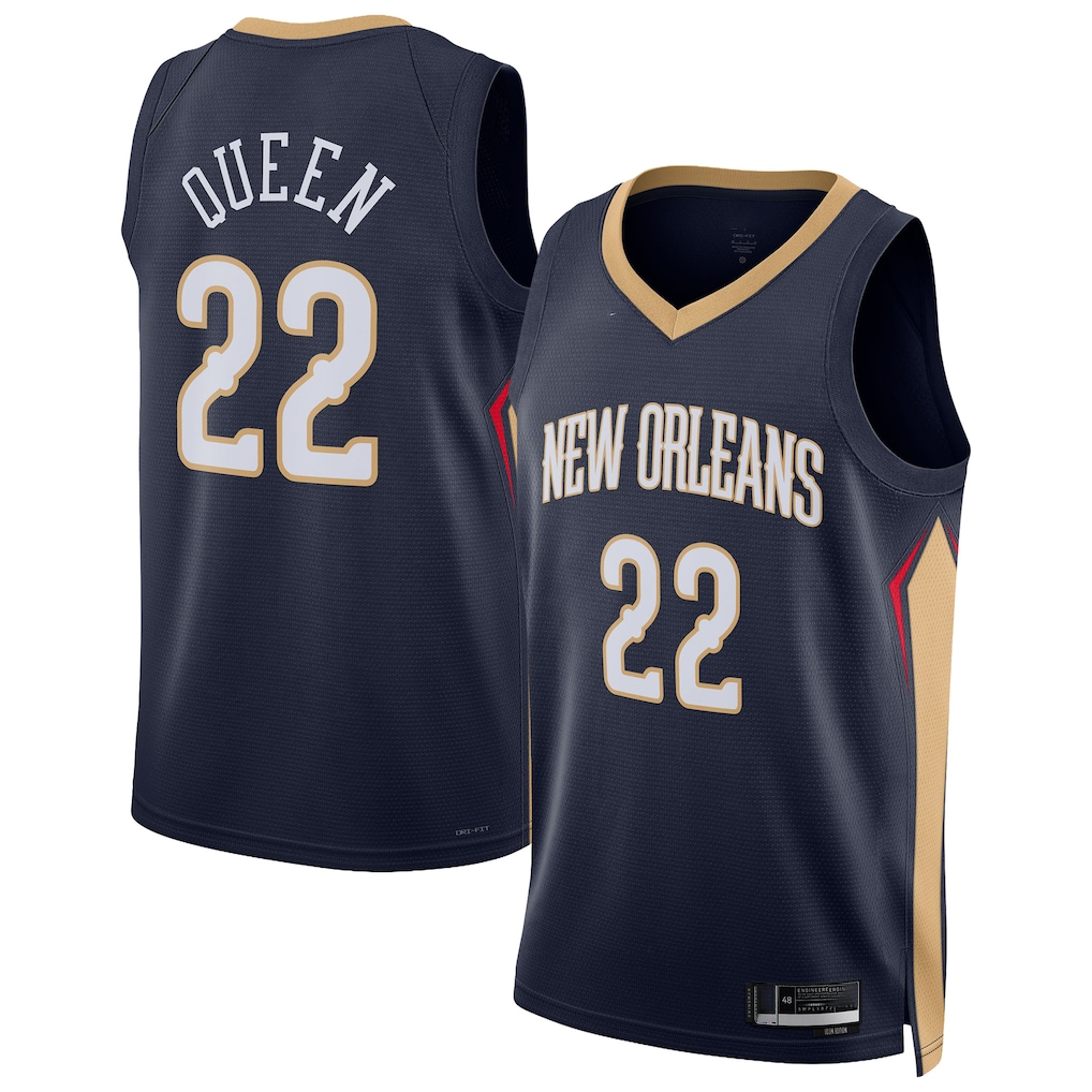 Kdoa NO.Pelicans #22 Derik Queen Navy Swingman Stitched Jerseys- Icon Edition