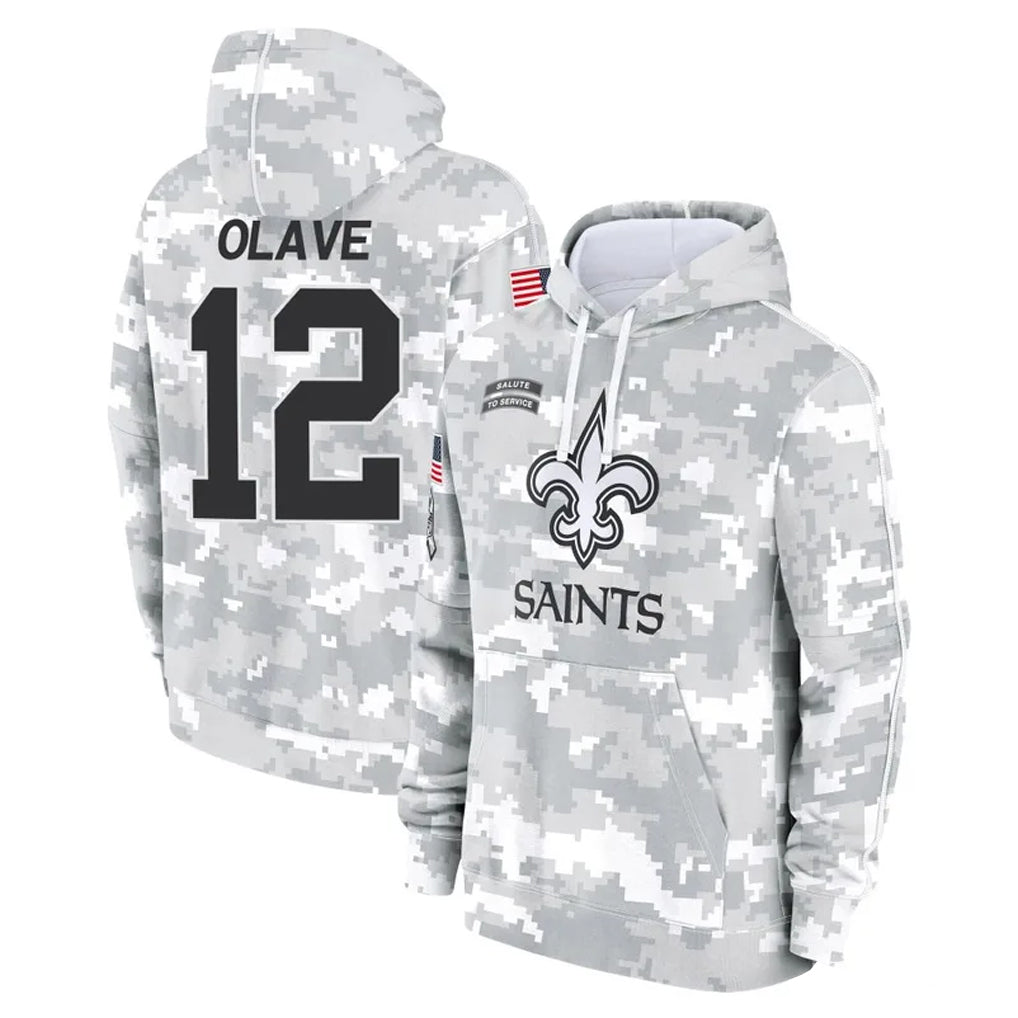 Kdoa NO.Saints #12 Chris Olave Player Arctic Camo Salute to Service Pullover Hoodies Limited Game Stitched Jerseys